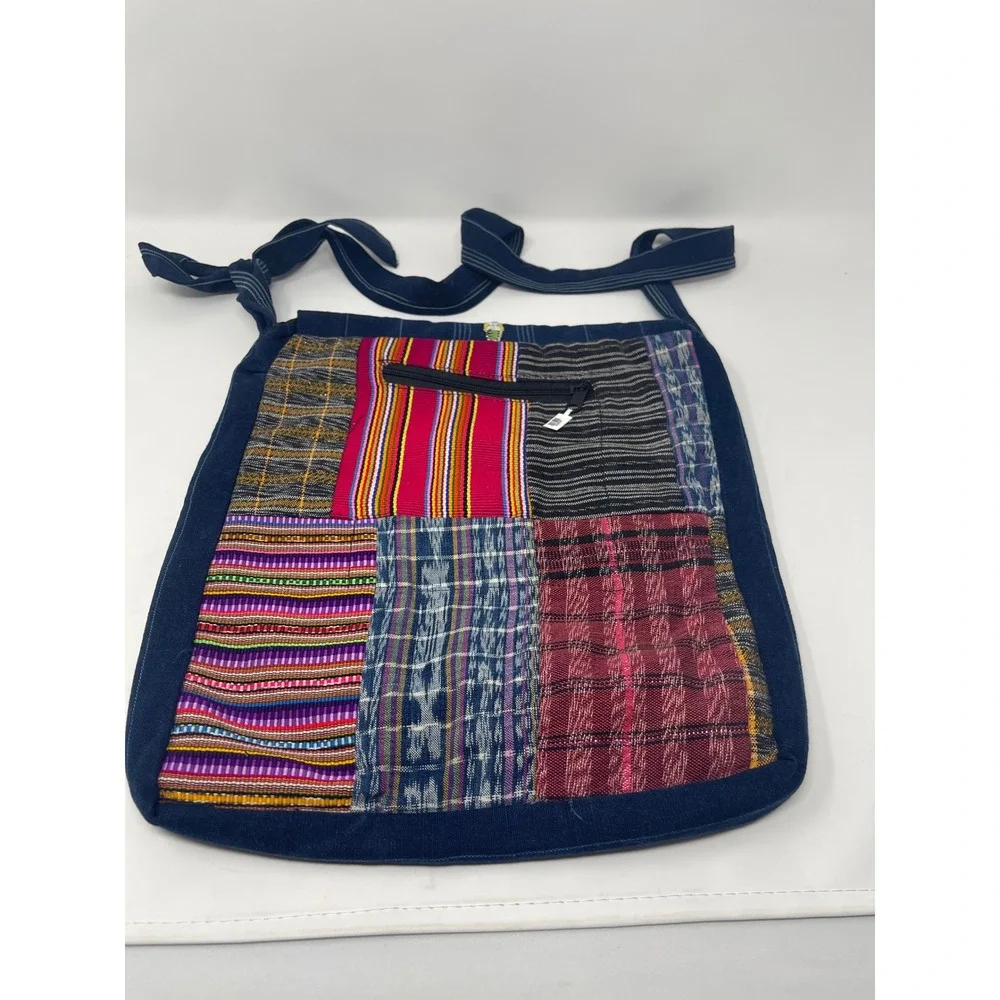 Peace Sign Messenger Bag Unisex Large Blue Multi Excellent Boho Patchwork